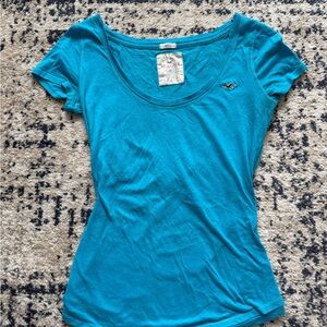Hollister Women's Scoop Neck Tee - Teal Blue